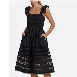 NWT Cara Cara New York Nidhi Black Embroidered Designer Midi Dress Size Large